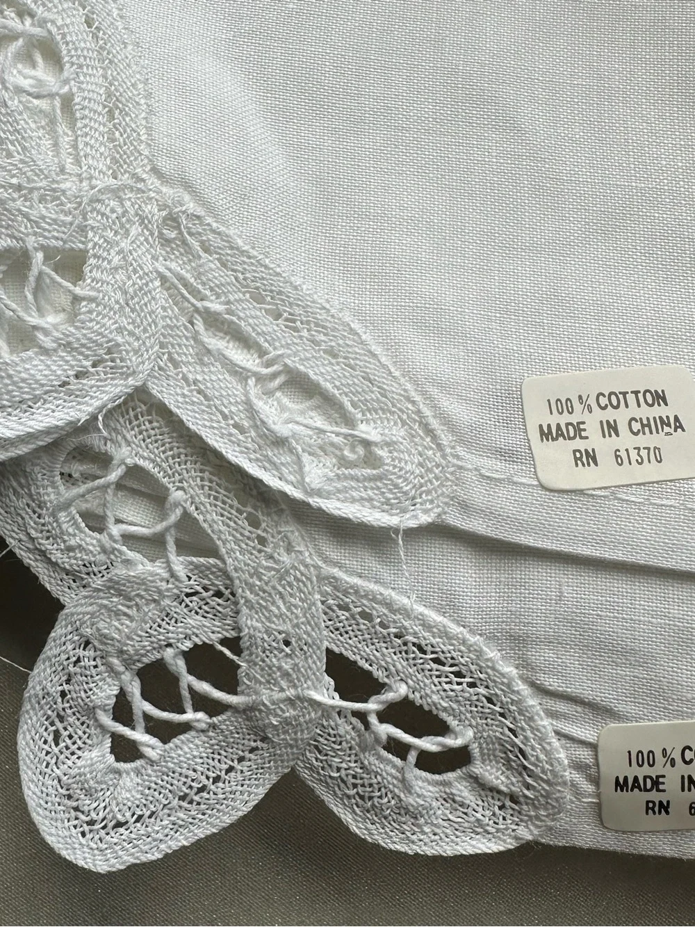 Set of 12 Vintage White 100% Cotton Battenberg Lace Napkins 15”x15” Classic NWT